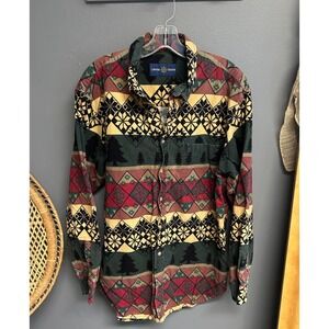 Vintage Lawton Harbor Mens L Flannel Shirt Cabin‎ Trees Winter Lodge Rustic